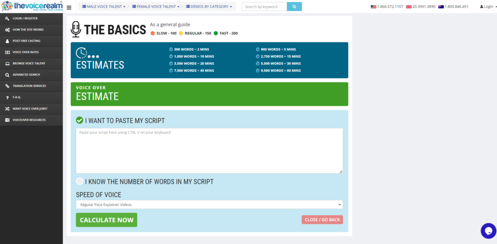 The Voice Realm Words to Time Calculator